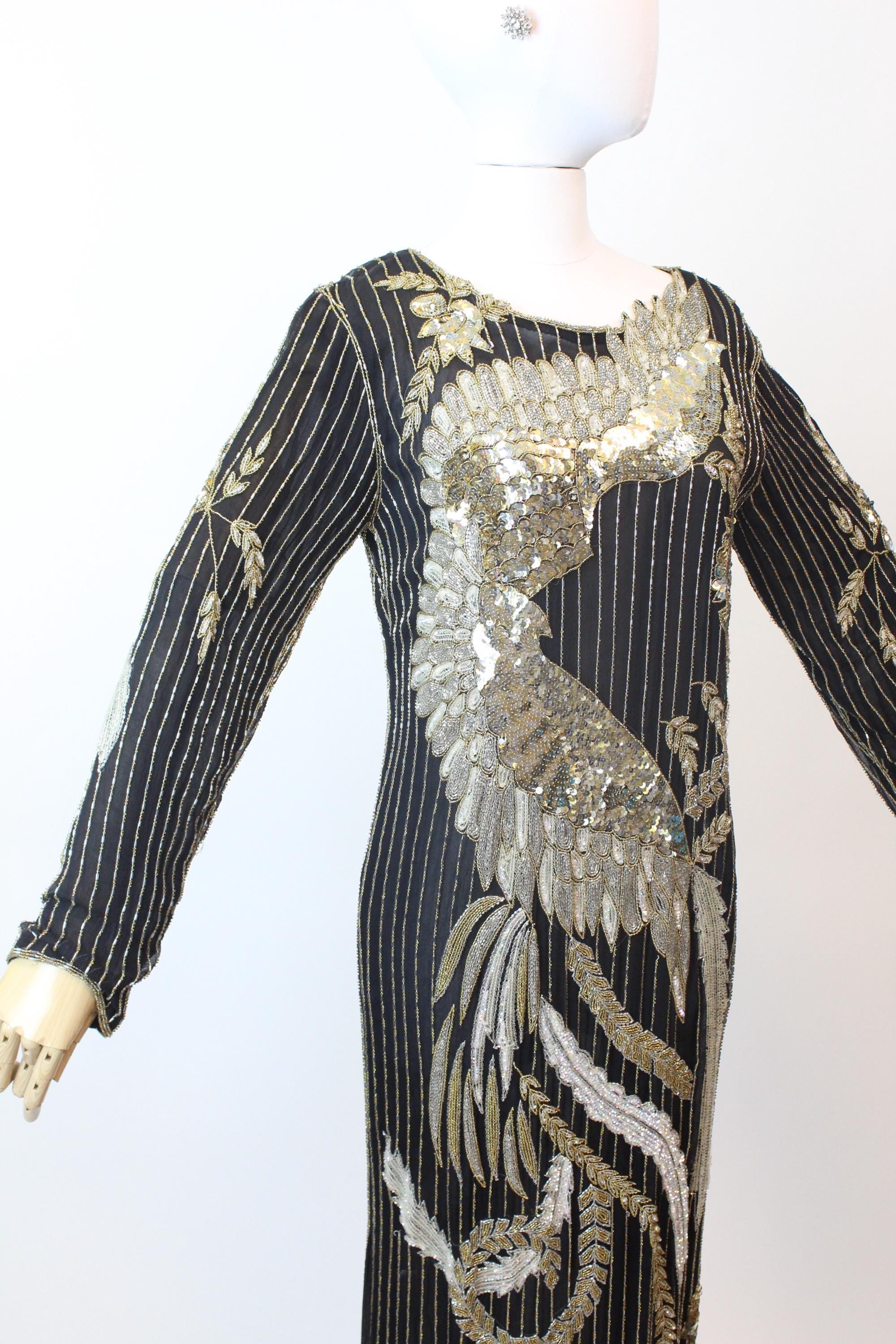 1980s PHOENIX BIRD beaded sequin dress medium