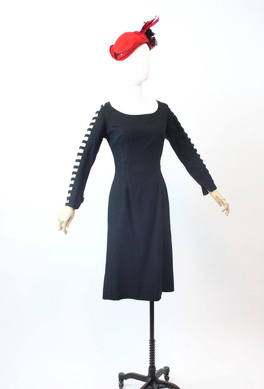 1960s LADDER SLEEVES wool fitted dress medium | new fall winter