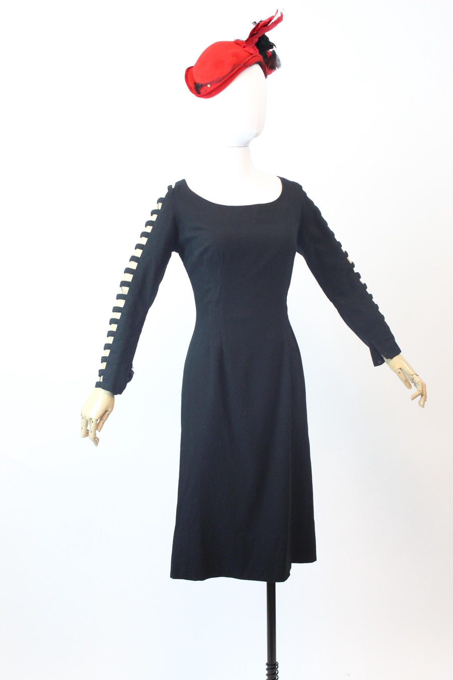 1960s LADDER SLEEVES wool fitted dress medium | new fall winter