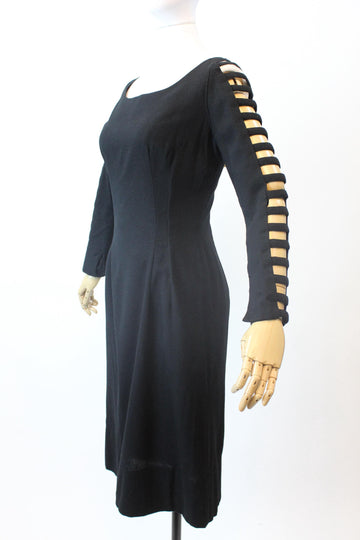 1960s LADDER SLEEVES wool fitted dress medium | new fall winter