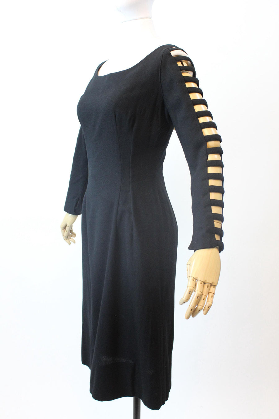 1960s LADDER SLEEVES wool fitted dress medium | new fall winter