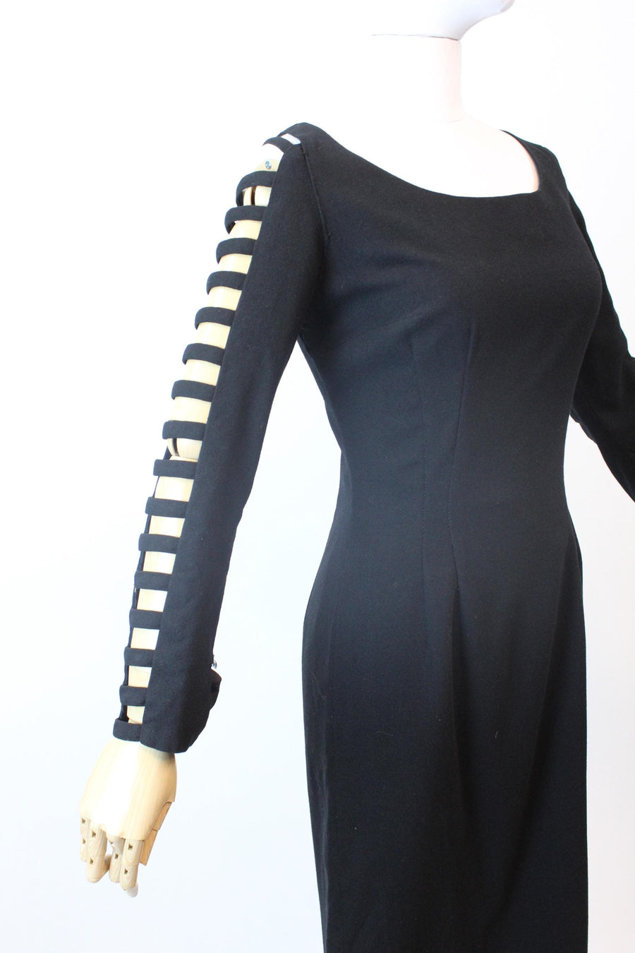 1960s LADDER SLEEVES wool fitted dress medium | new fall winter