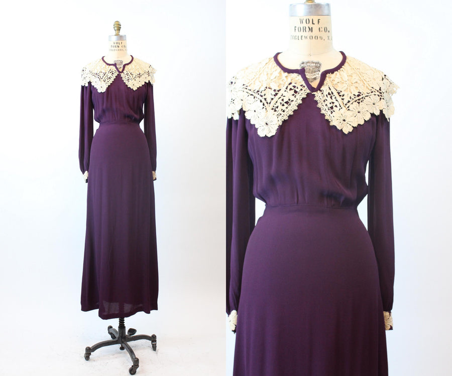 1930s PURPLE rayon crepe gown dress small | new fall winter