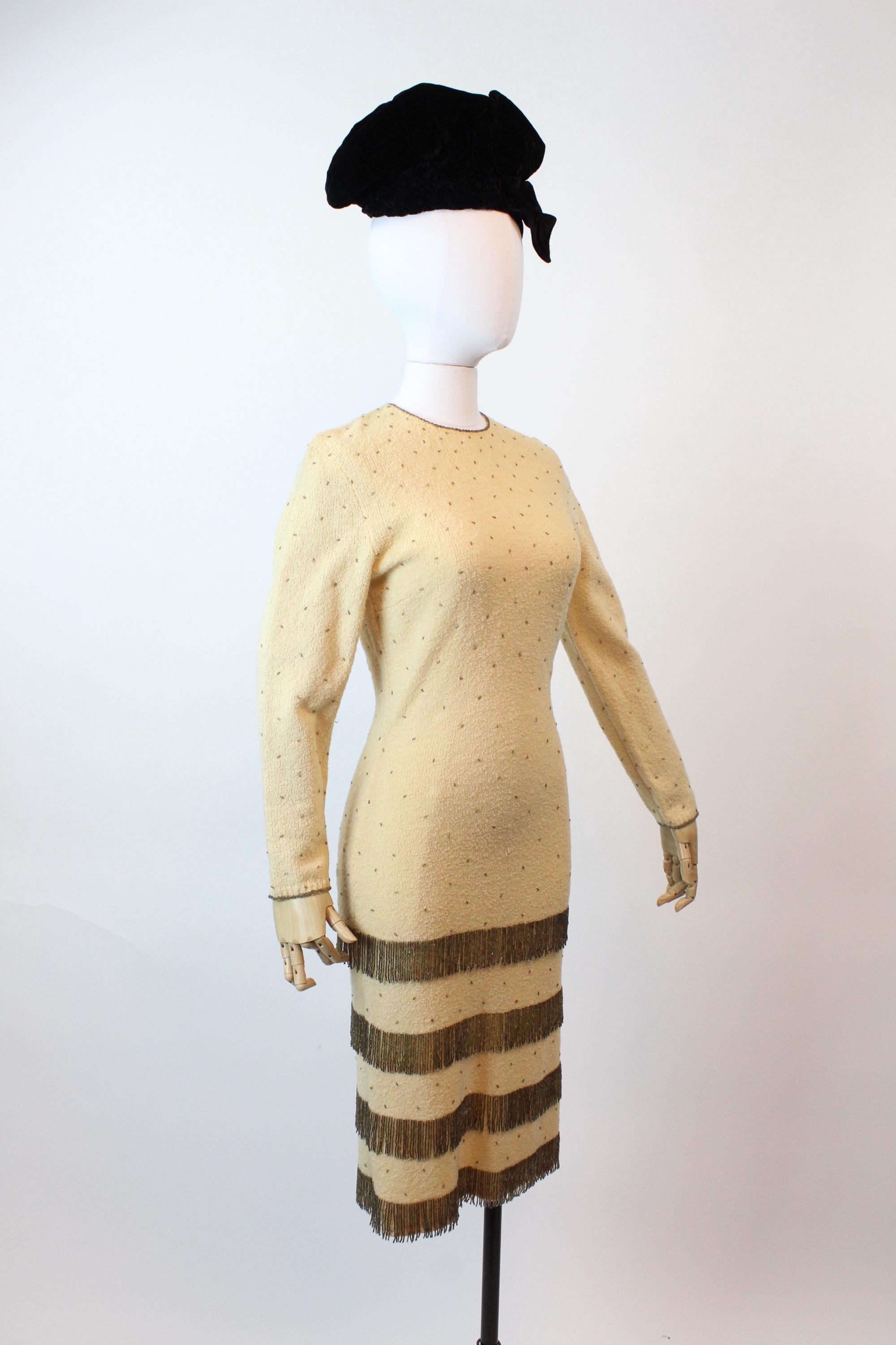 1960s GENE SHELLY FRINGE knit dress xs small | New fall winter