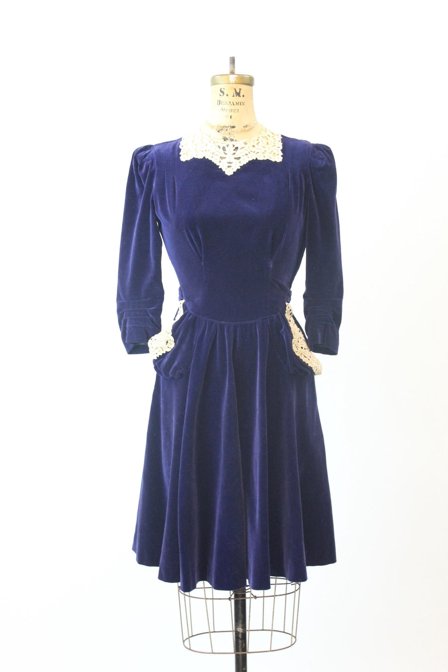 1940s NEW YORK CREATION blue velvet silk dress xs | new fall winter Napa Valley Vintage 1940s NEW YORK CREATION blue velvet silk dress xs | new fall winter Napa Valley Vintage