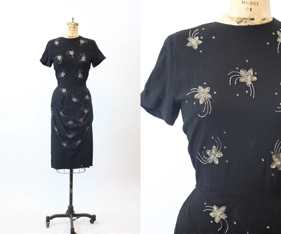 1940s SEQUIN BEADS apron dress medium | new fall winter