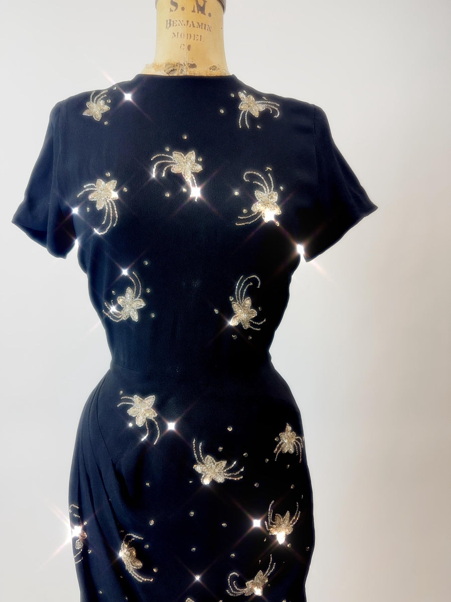1940s SEQUIN BEADS apron dress medium | new fall winter