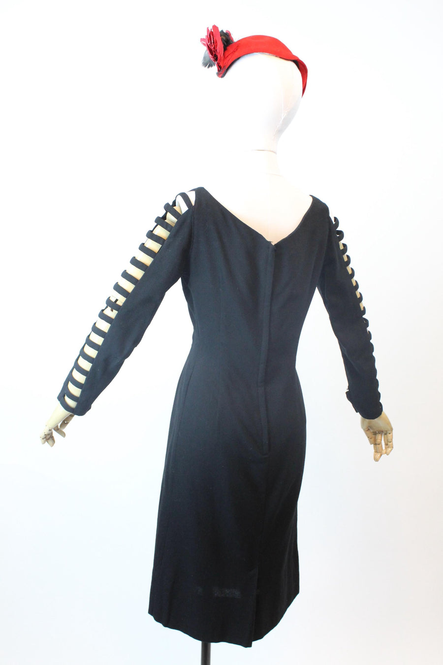 1960s LADDER SLEEVES wool fitted dress medium | new fall winter
