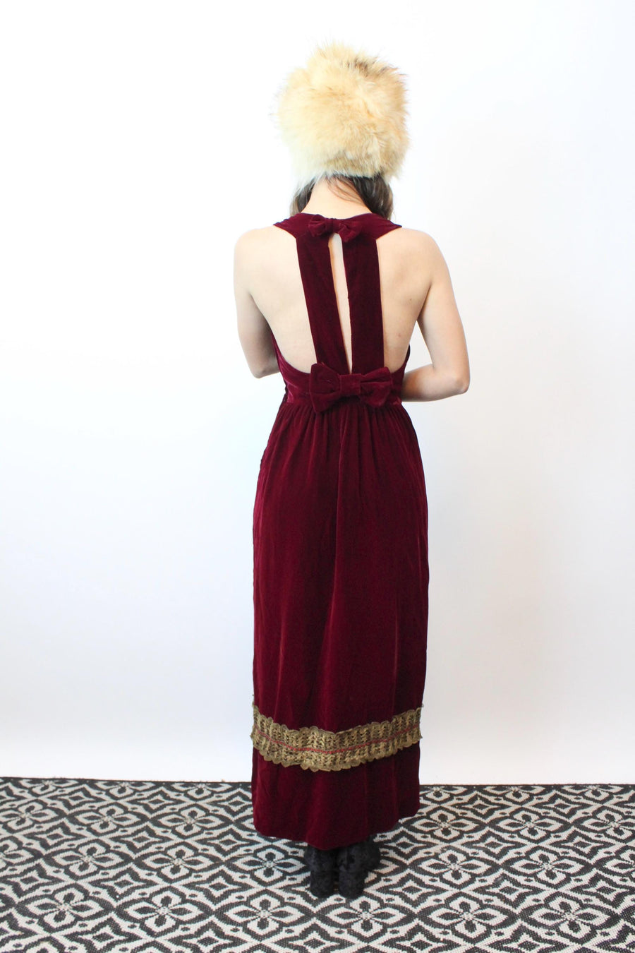 1960s WINE VELVET maxi dress OPEN back xs | new fall winter Napa Valley Vintage 1960s WINE VELVET maxi dress OPEN back xs | new fall winter Napa Valley Vintage
