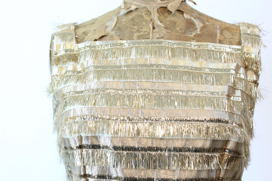 1960s LUREX FRINGE gown dress and top xs small | new fall winter