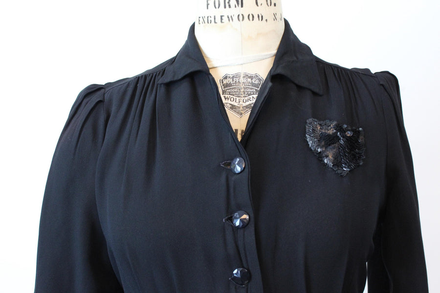 1940s SEQUIN pocket RAYON dress large volup | new fall winter