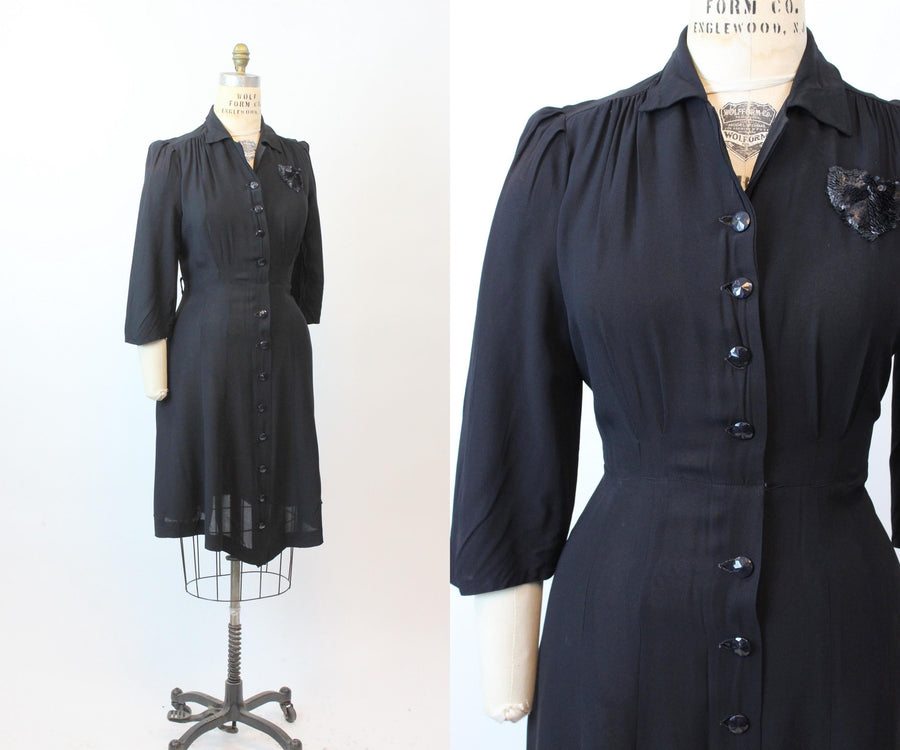 1940s SEQUIN pocket RAYON dress large volup | new fall winter