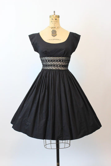 1950s BLACK lace cotton dress xs | new fall winter