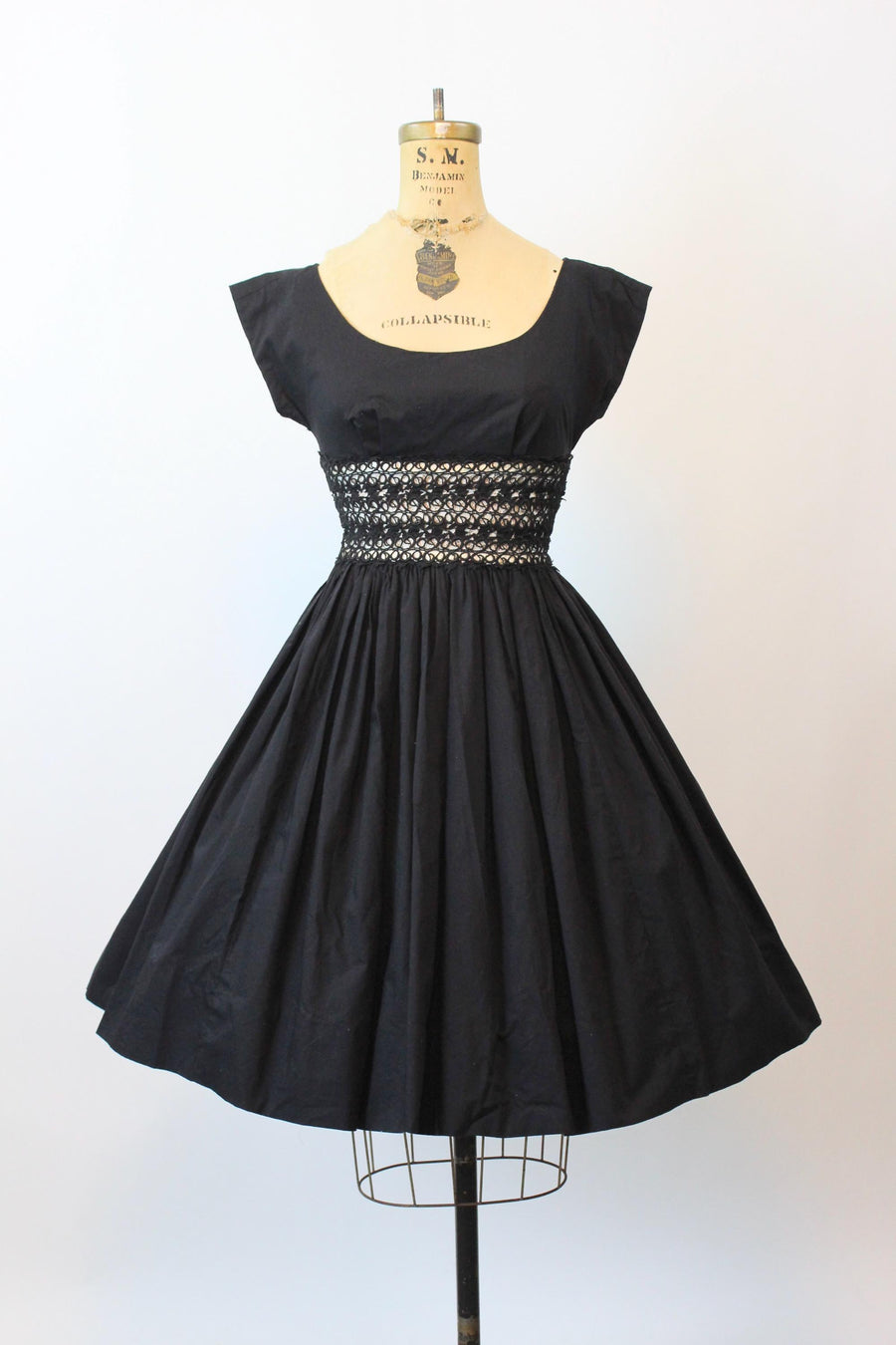 1950s BLACK lace cotton dress xs | new fall winter