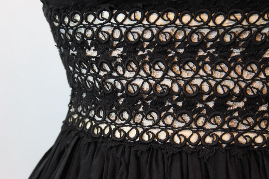 1950s BLACK lace cotton dress xs | new fall winter