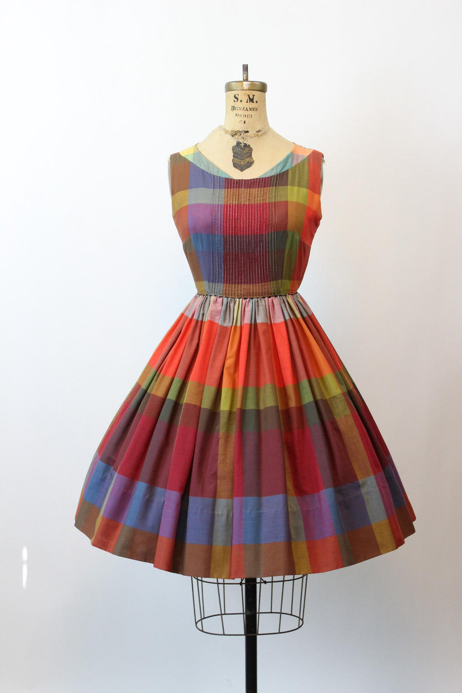 1950s PLAID cotton autumn dress small | new fall winter