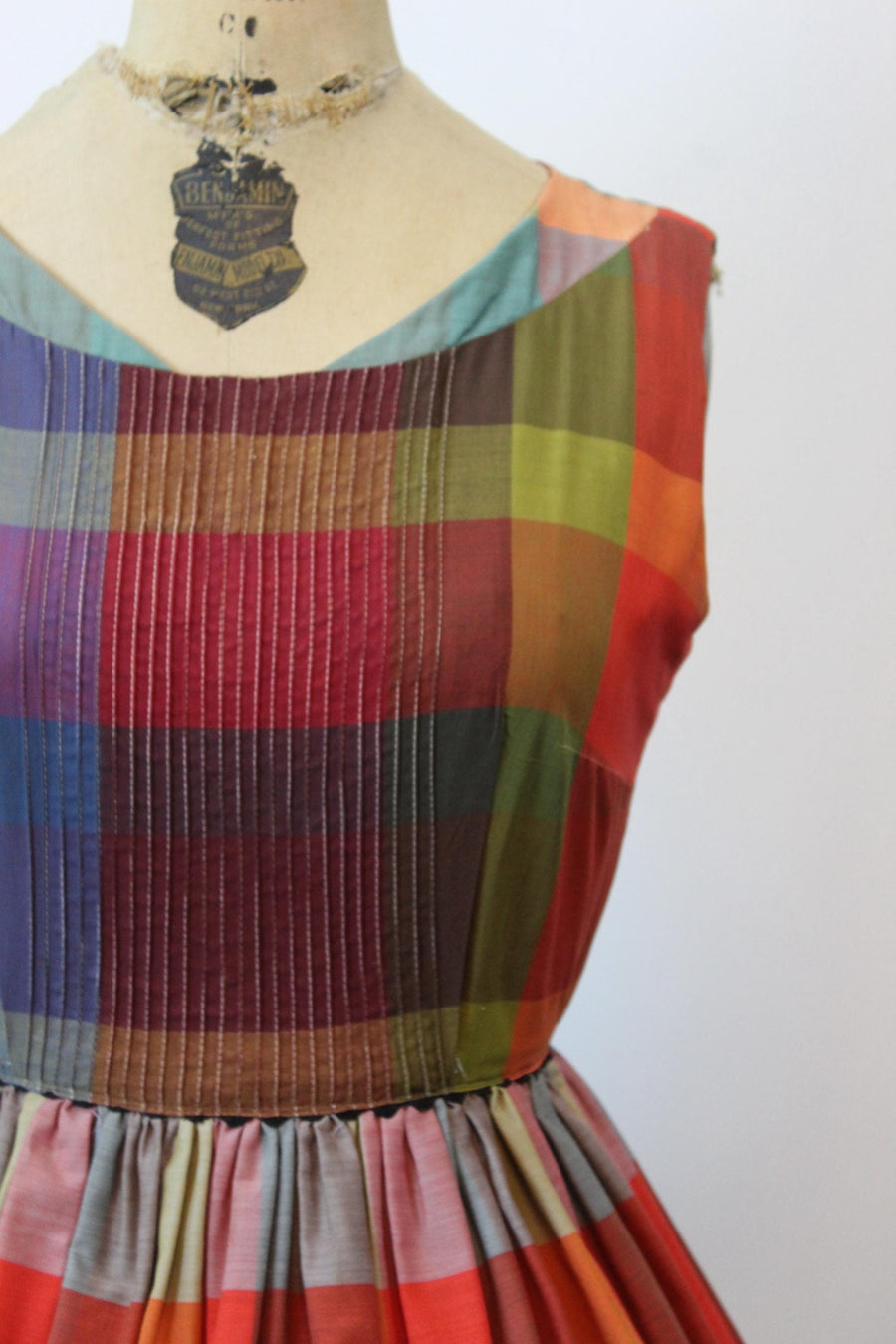 1950s PLAID cotton autumn dress small | new fall winter