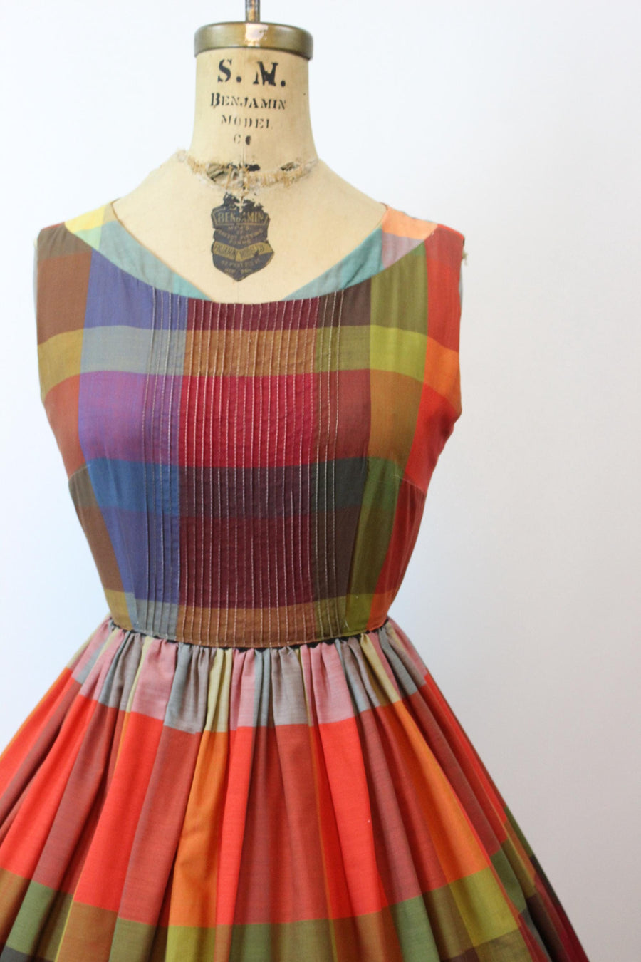 1950s PLAID cotton autumn dress small | new fall winter