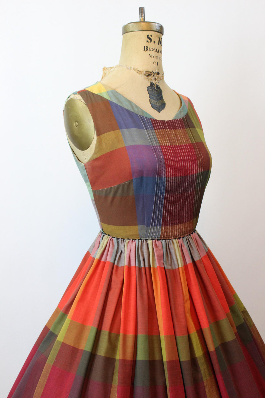 1950s PLAID cotton autumn dress small | new fall winter