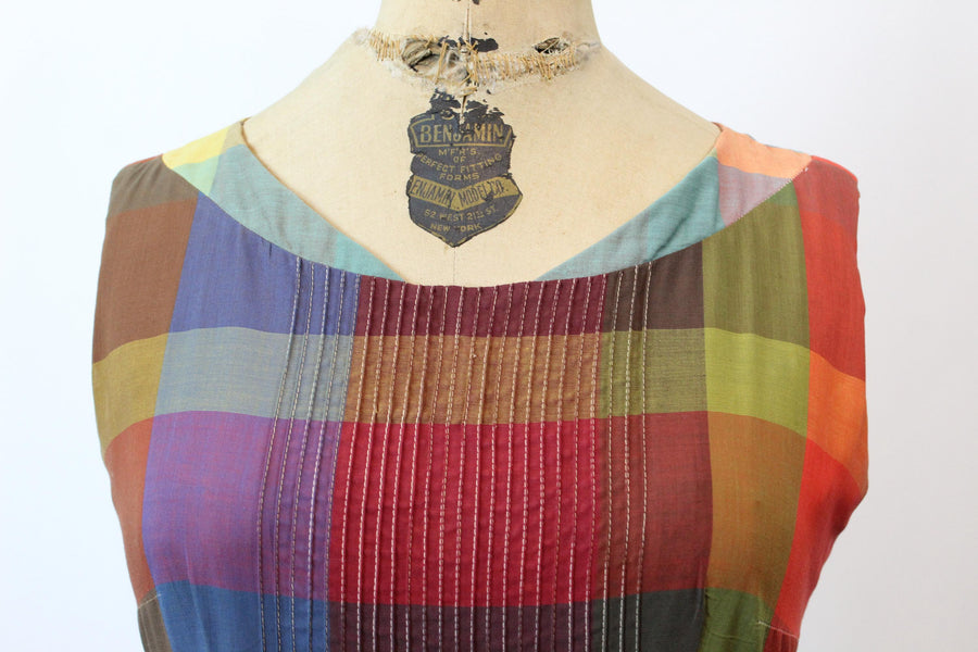 1950s PLAID cotton autumn dress small | new fall winter