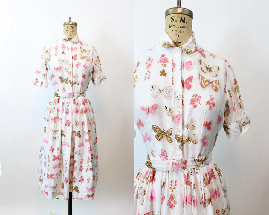 1950s L'AIGLON butterfly cotton dress small | new fall winter