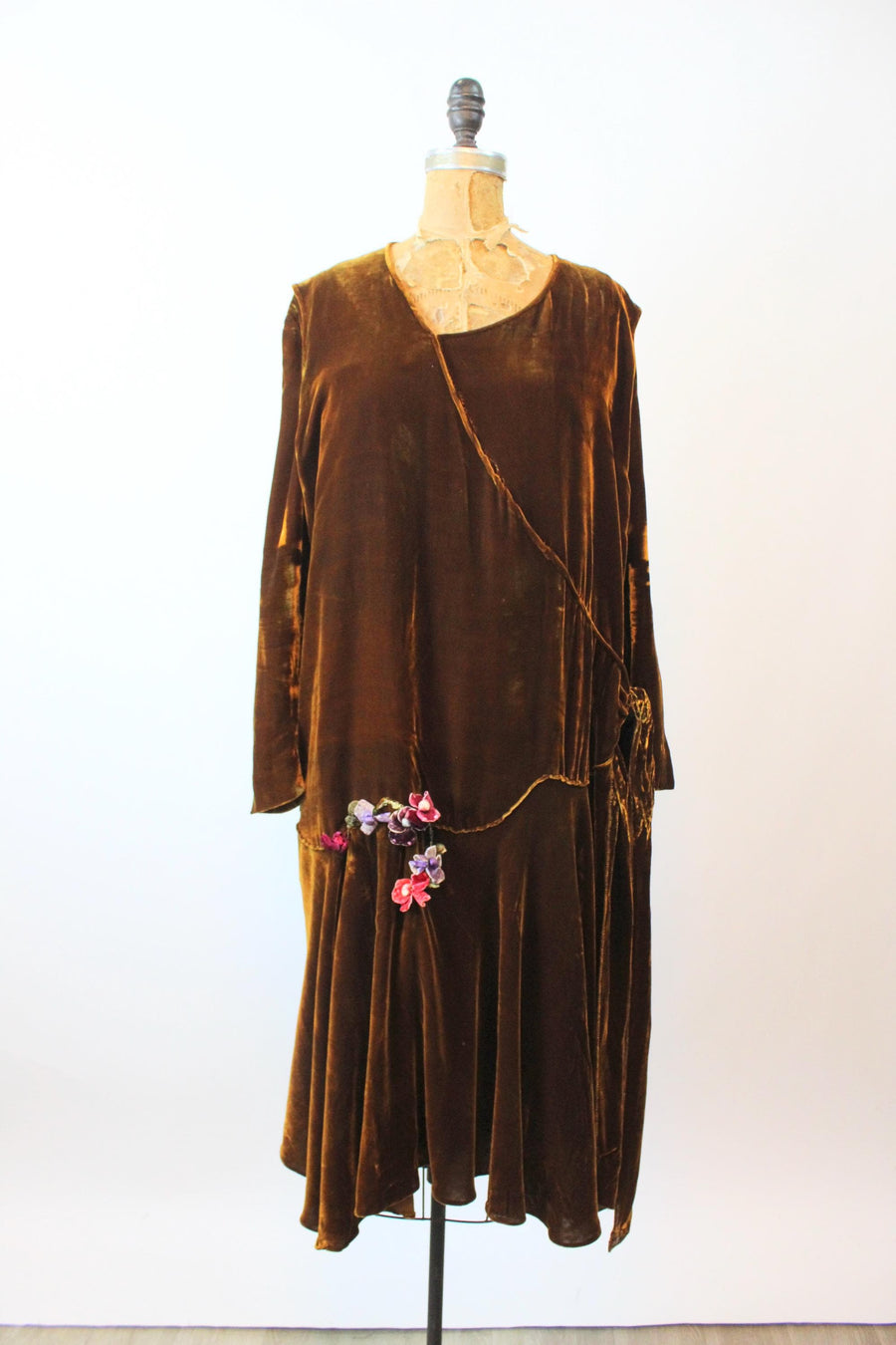 1920s CHOCOLATE brown silk two piece dress large xl | new fall winter