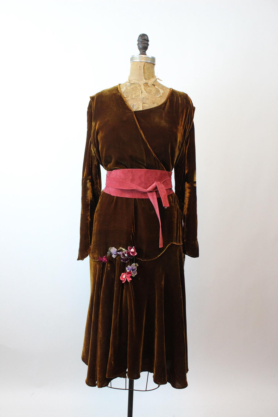 1920s CHOCOLATE brown silk two piece dress large xl | new fall winter