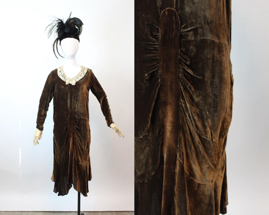 1920s CHOCOLATE silk velvet dress small | new winter