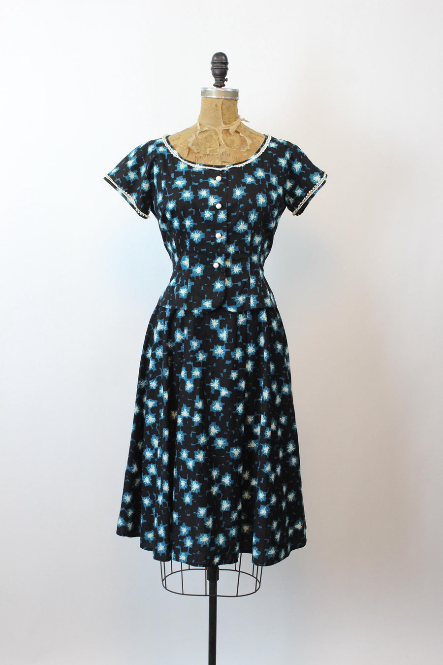 1950s MID CENTURY print top and skirt xs | new spring summer