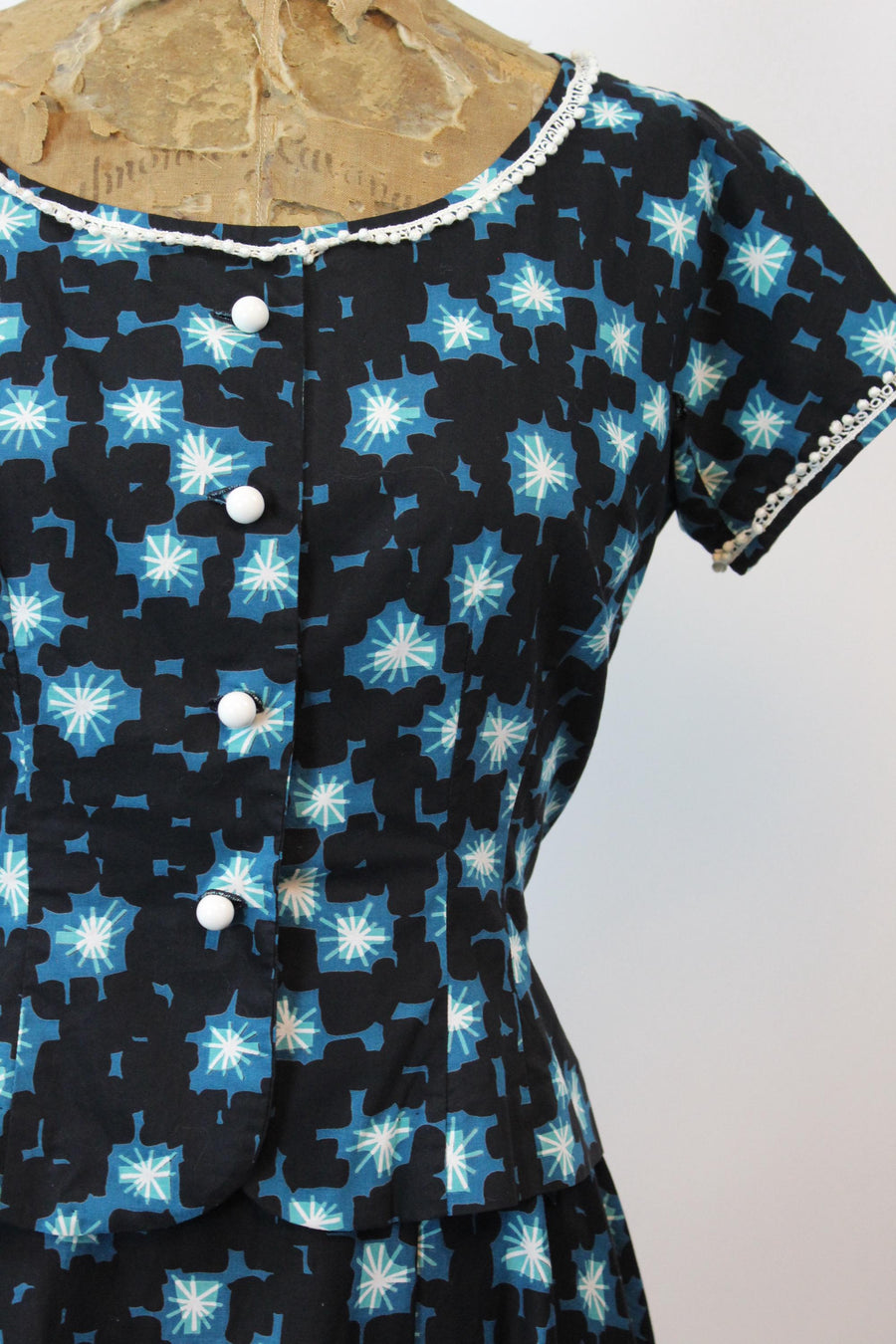 1950s MID CENTURY print top and skirt xs | new spring summer