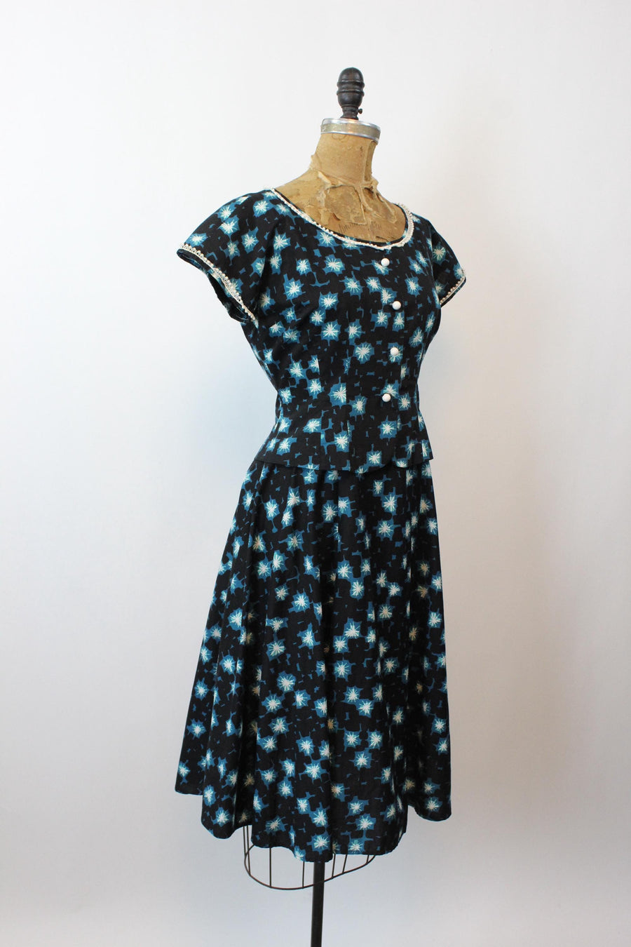 1950s MID CENTURY print top and skirt xs | new spring summer