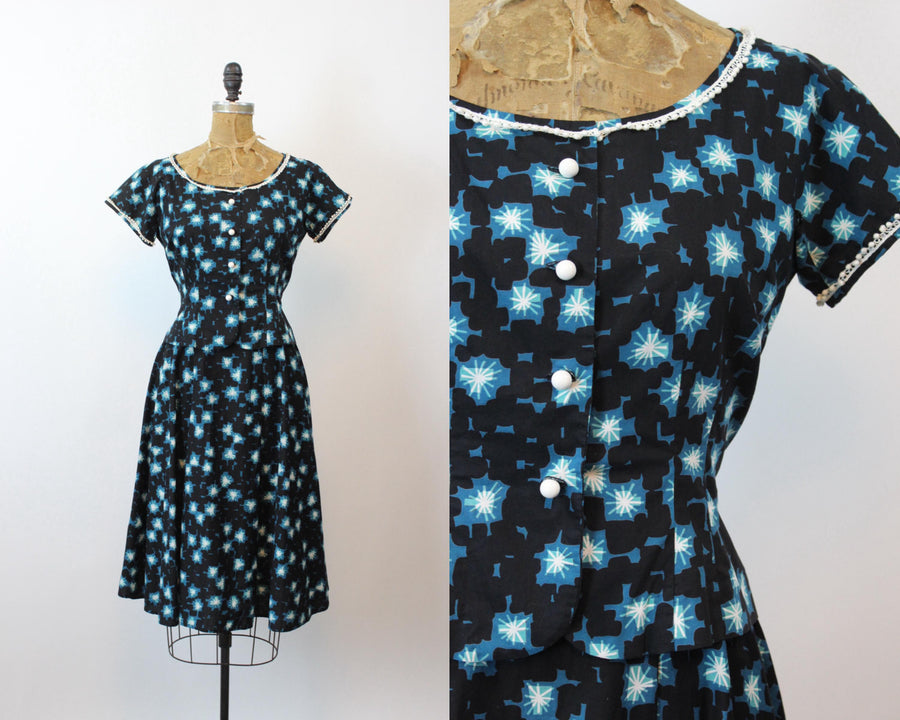 1950s MID CENTURY print top and skirt xs | new spring summer