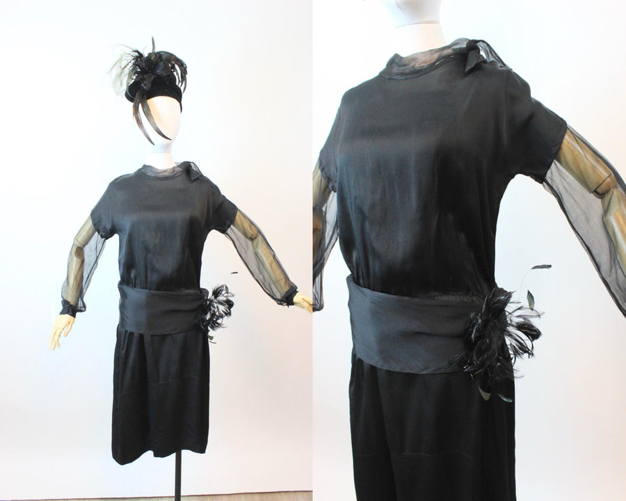 1920s FEATHER silk dress small medium | new fall winter
