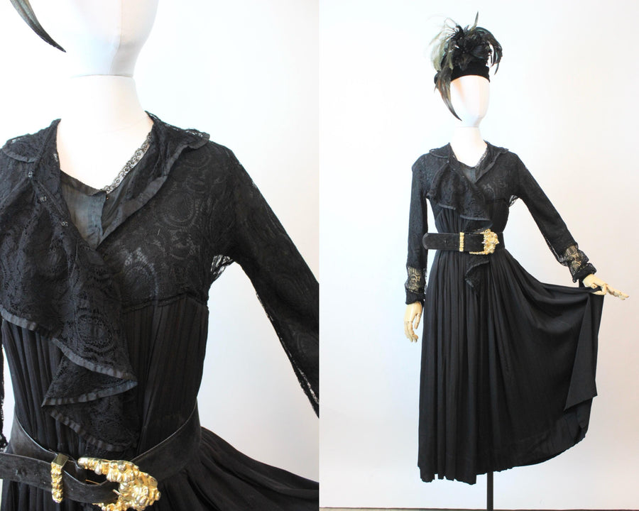 1920s SILK lace TRAPEZE dress small | new fall winter