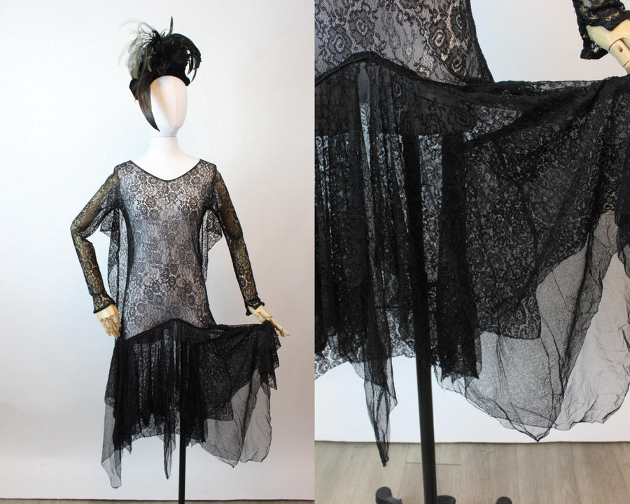 11920s HANDKERCHIEF HEM lace dress small | new fall winter