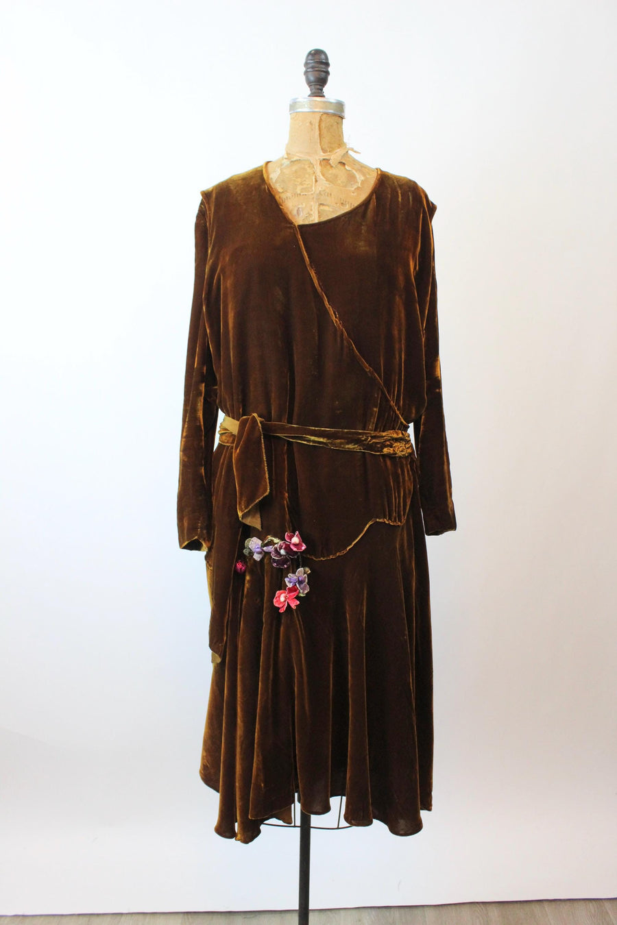 1920s CHOCOLATE brown silk two piece dress large xl | new fall winter