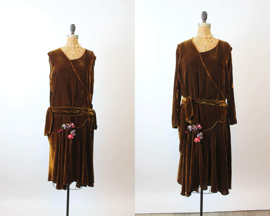 1920s CHOCOLATE brown silk two piece dress large xl | new fall winter