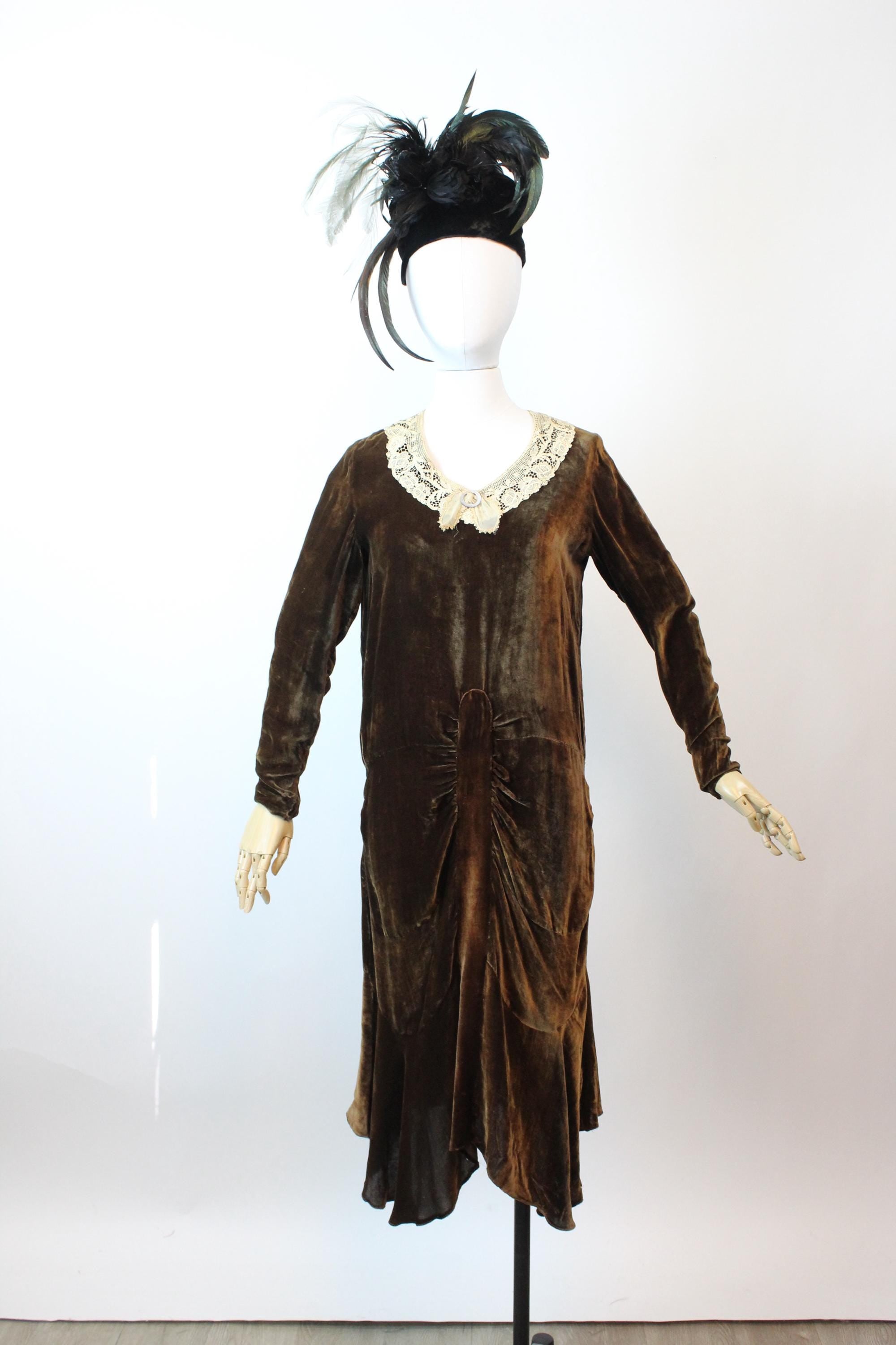 chinese dress ladies 1920s Chocolate Silk Velvet Dress Small