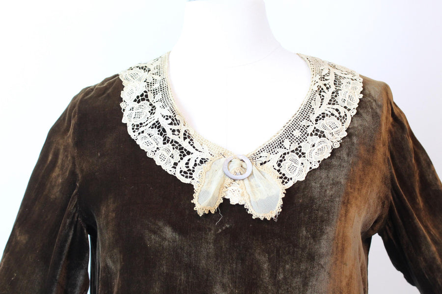 1920s CHOCOLATE silk velvet dress small | new winter