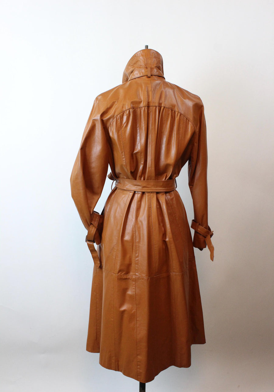 1970s CARAMEL LEATHER trench coat medium large | new fall winter