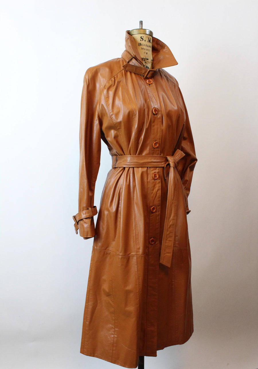 1970s CARAMEL LEATHER trench coat medium large | new fall winter