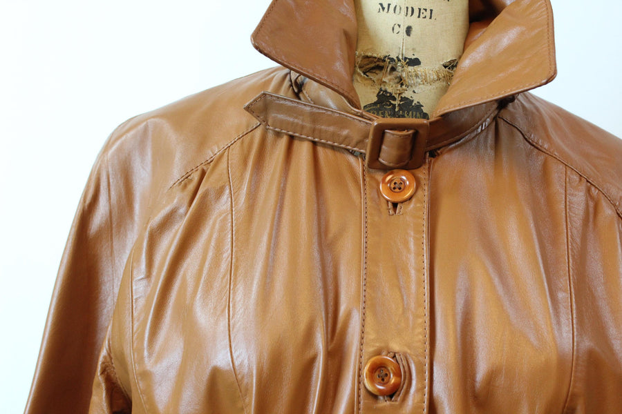 1970s CARAMEL LEATHER trench coat medium large | new fall winter
