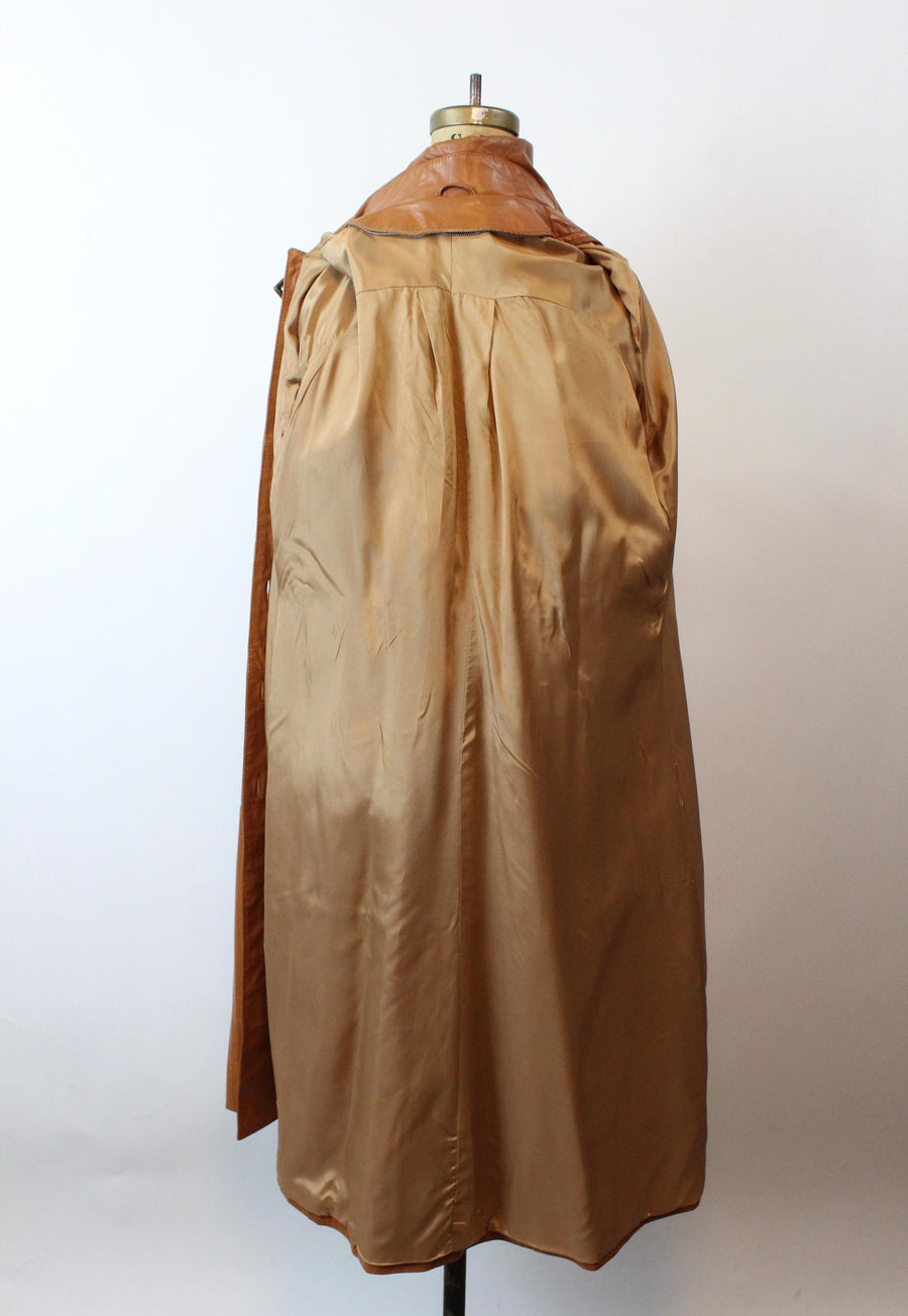 1970s CARAMEL LEATHER trench coat medium large | new fall winter