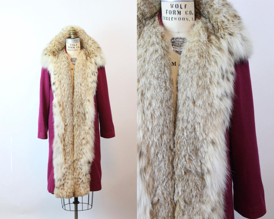 1940s magenta LYNX FUR coat medium | new fall winter