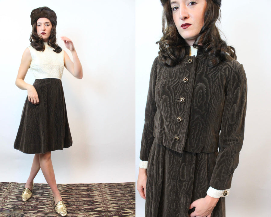 1960s MALCOLM STARR velvet dress jacket set xs | new fall winter