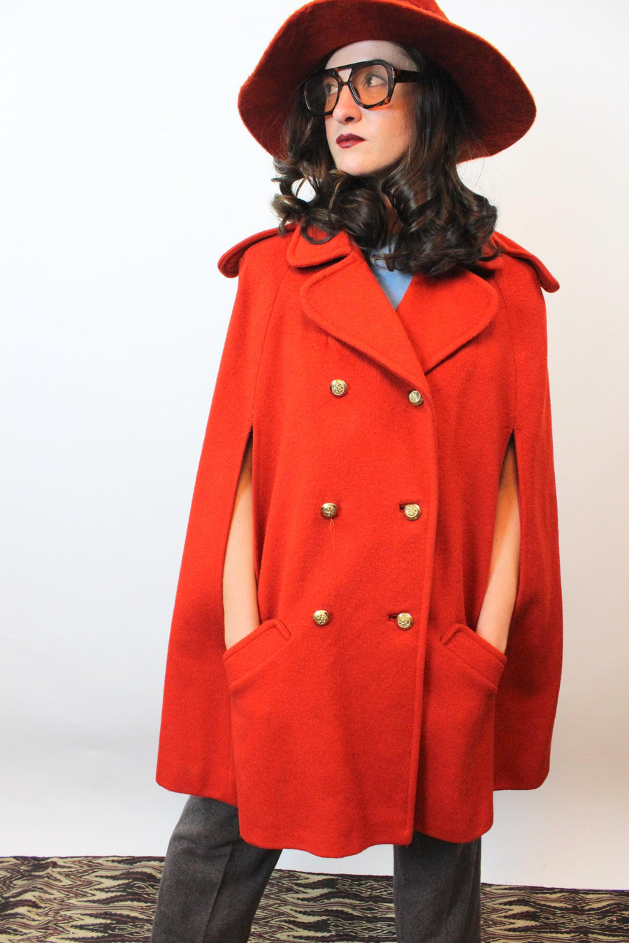 1960s PUMPKIN cape wool poncho | new fall winter