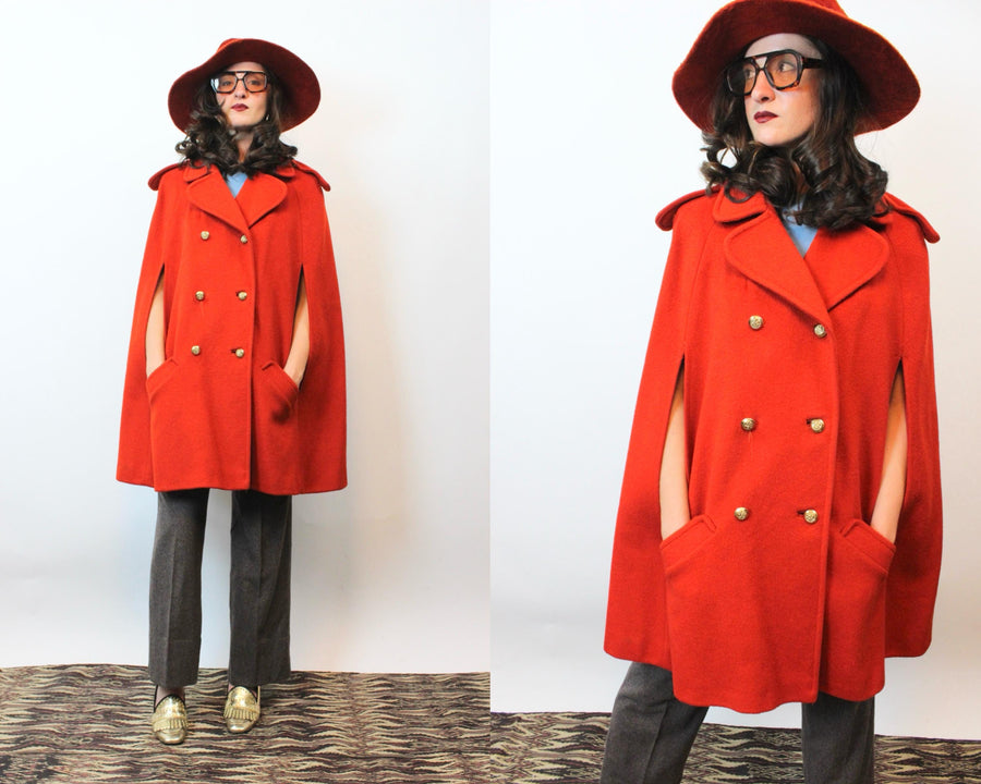 1960s PUMPKIN cape wool poncho | new fall winter