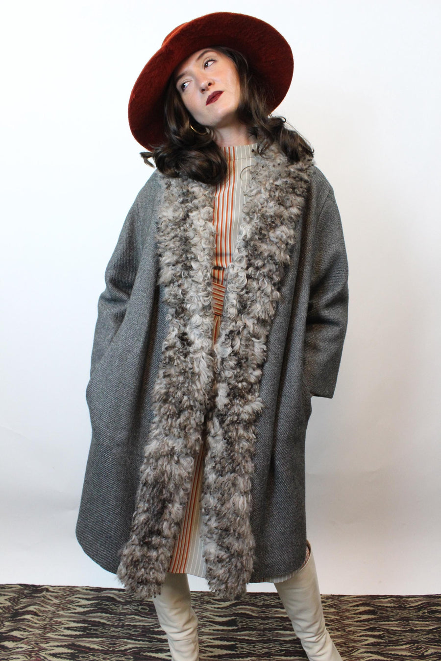 1960s CURLY lamb FUR and wool coat small | new fall winter