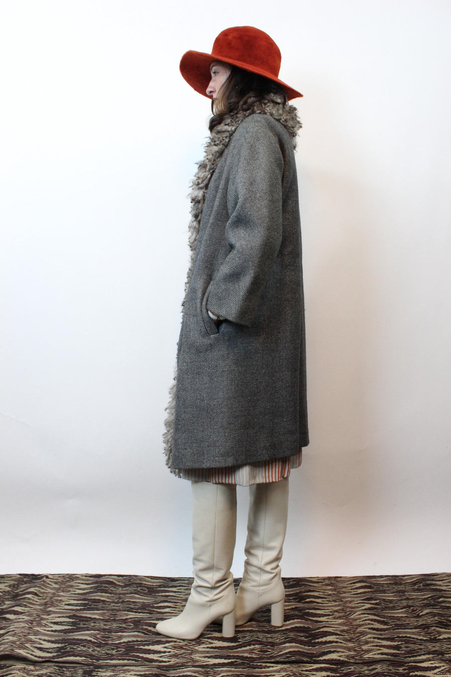 1960s CURLY lamb FUR and wool coat small | new fall winter