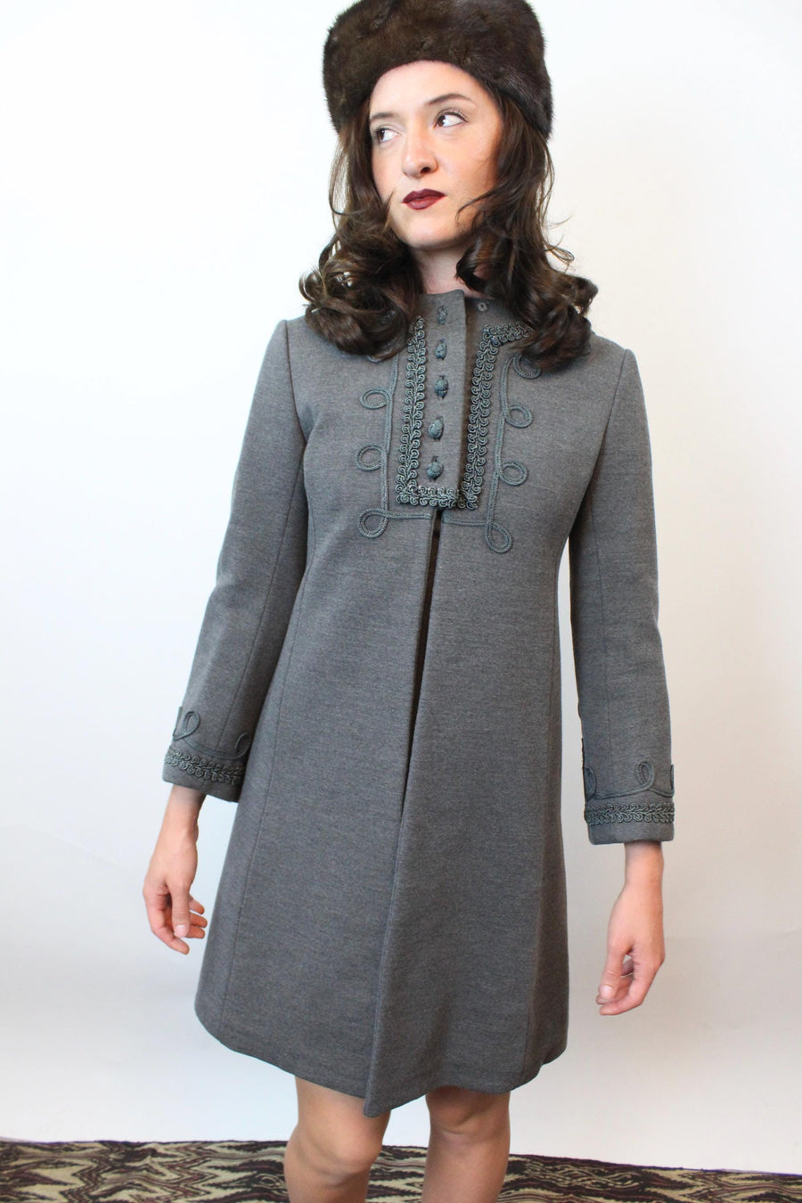 1960s GRAY soutache wool dress coat set xxs | new fall winter